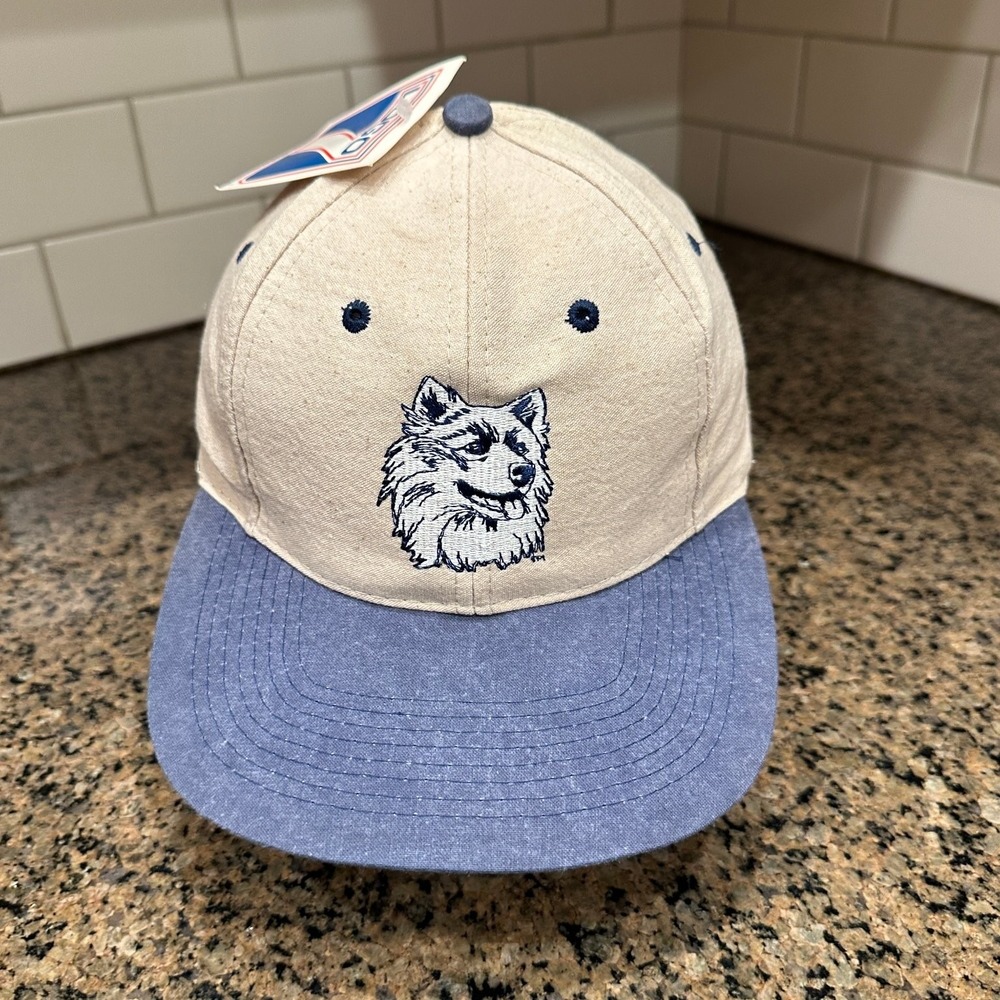 Uconn Huskies Logo 7 Hat Snapback Cotton Tan Blue NCAA Deadstock New